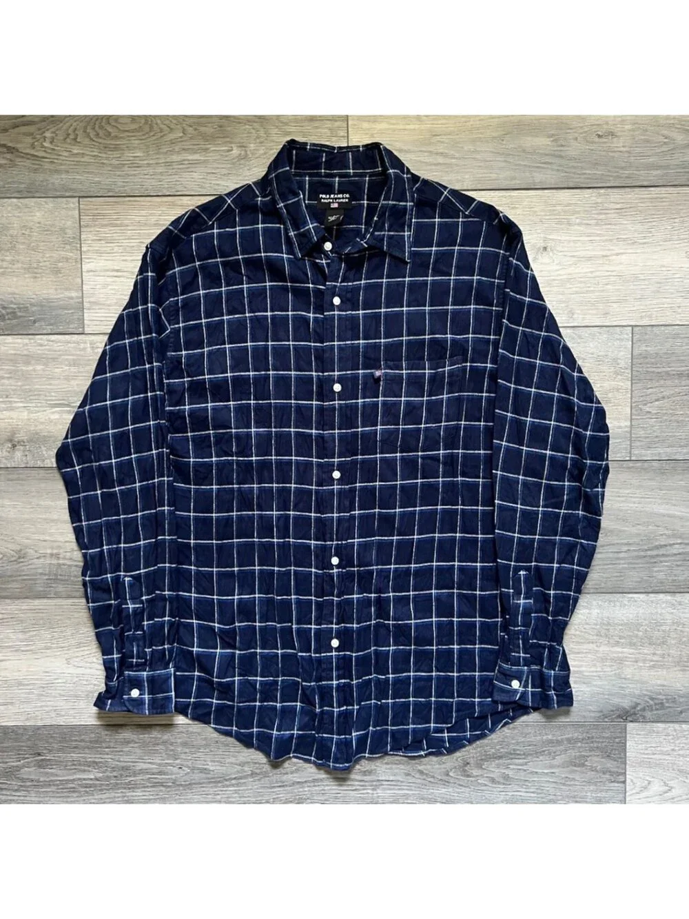 Polo Jeans Co Ralph Lauren Men's L Button-Up Shirt Flannel Plaid Shirt Rayon